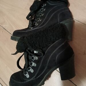 Jellypop Black Lace Up Heeled Boots